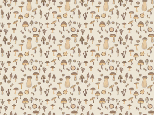 Watercolor Mushrooms Sand Color Wallpaper
