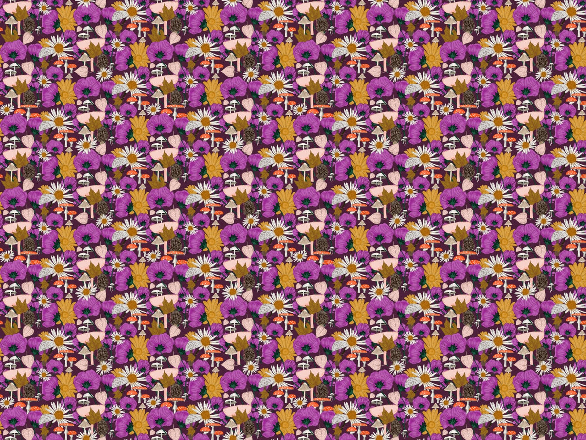 Wild Flowers and Mushrooms Purple Wallpaper in your room