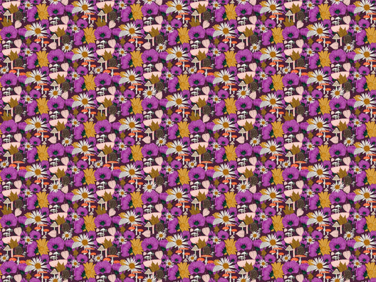 Wild Flowers and Mushrooms Purple Wallpaper