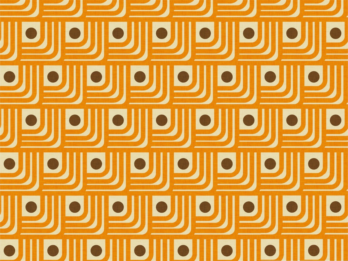 70s Curve Orange Lines Brown Dots Wallpaper in your room