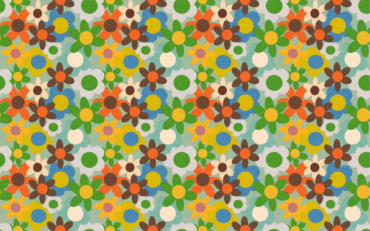 Colorful Old Flowers Design Wallpaper in your room — zoomed