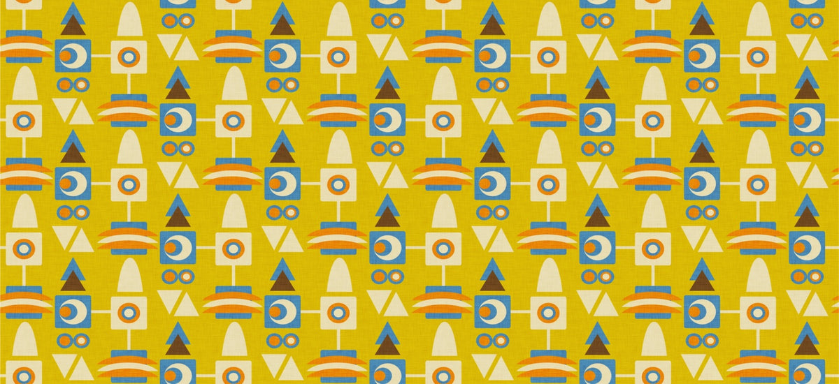 70s Geo Metric Avocado Yellow Wallpaper in your room — zoomed