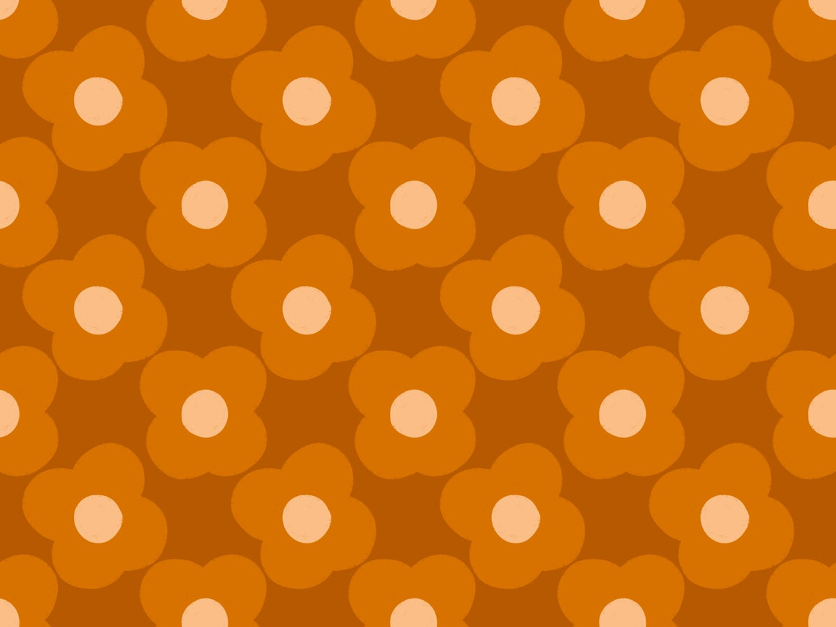 Modern Daisy Floral Orange Rust Wallpaper in your room — zoomed