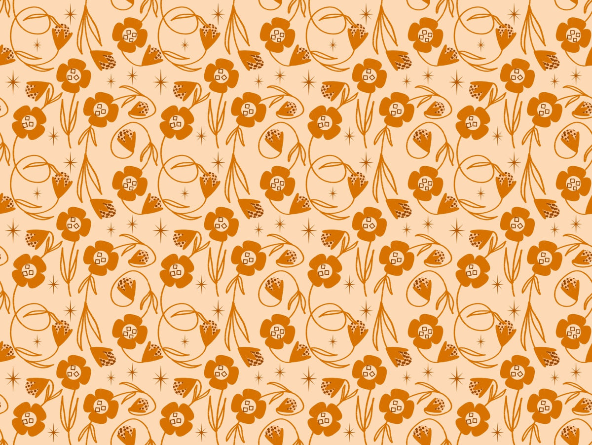Modern Floral Vines Orange Peach Wallpaper in your room — zoomed