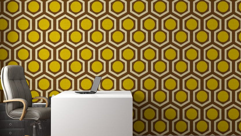 Retro hexagonal brown wallpaper design for office
