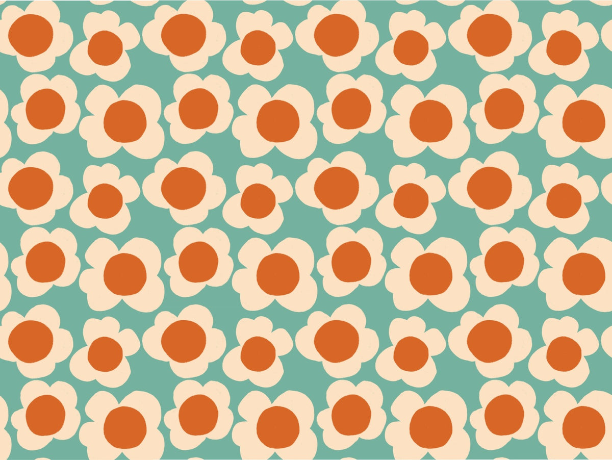 Blue Sunflower Pattern Wallpaper in your room — zoomed