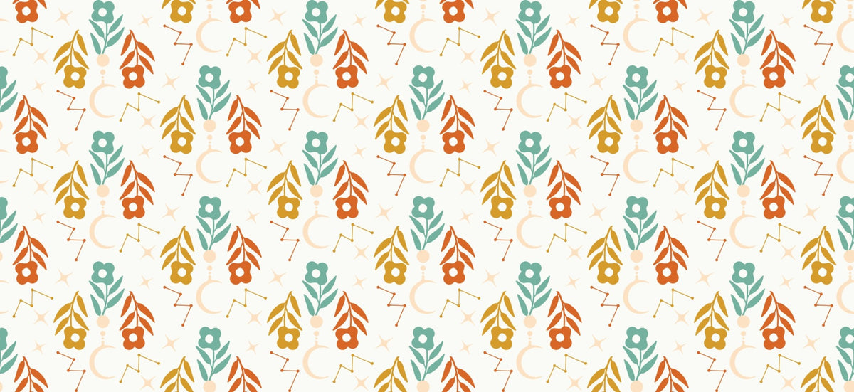 Dream Night Floral and Moon Wallpaper in your room — zoomed
