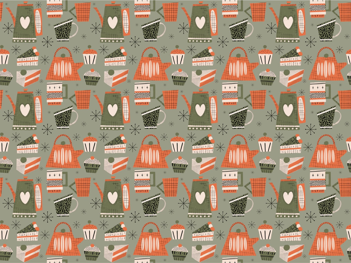 Fika Retro Coffee Old Green Color Wallpaper in your room — zoomed