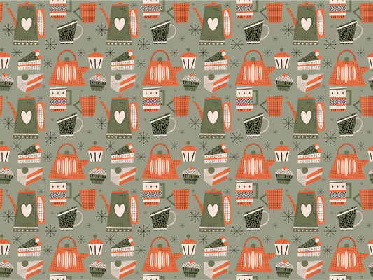 Fika Retro Coffee Old Green Color Wallpaper
