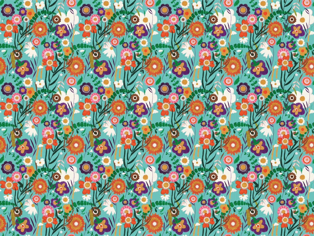 Folk Spring Floral Blue Wallpaper For Walls in your room — zoomed