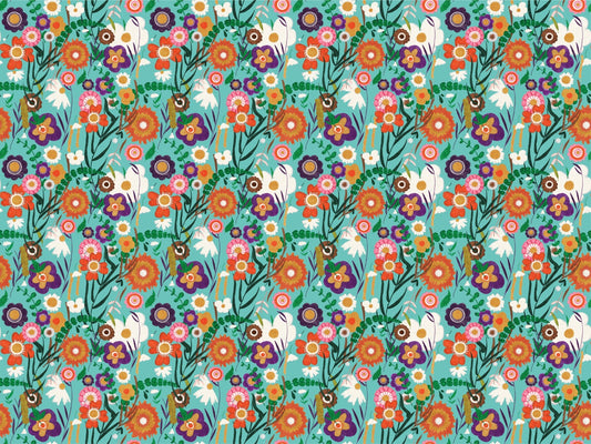 Folk Spring Floral Blue Wallpaper For Walls