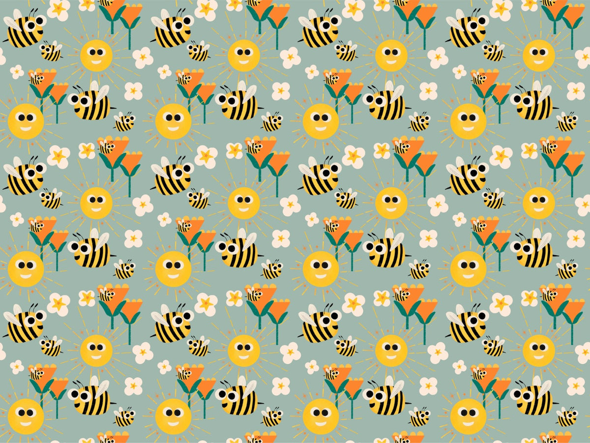 Happy Bees and Sunshine Blue Cadet Wallpaper in your room — zoomed