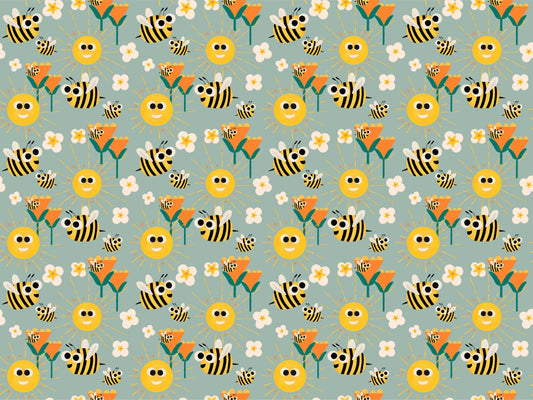 Happy Bees and Sunshine Blue Cadet Wallpaper