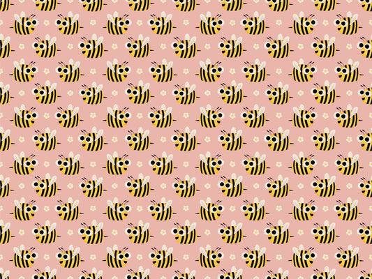 Cute Bees Seamless Pattern Pink Wallpaper