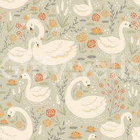 Artistic lake mural featuring swans in a peaceful, dreamlike atmosphere.