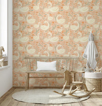 Dreamlike swan and flower wallpaper offering a serene, romantic ambiance.