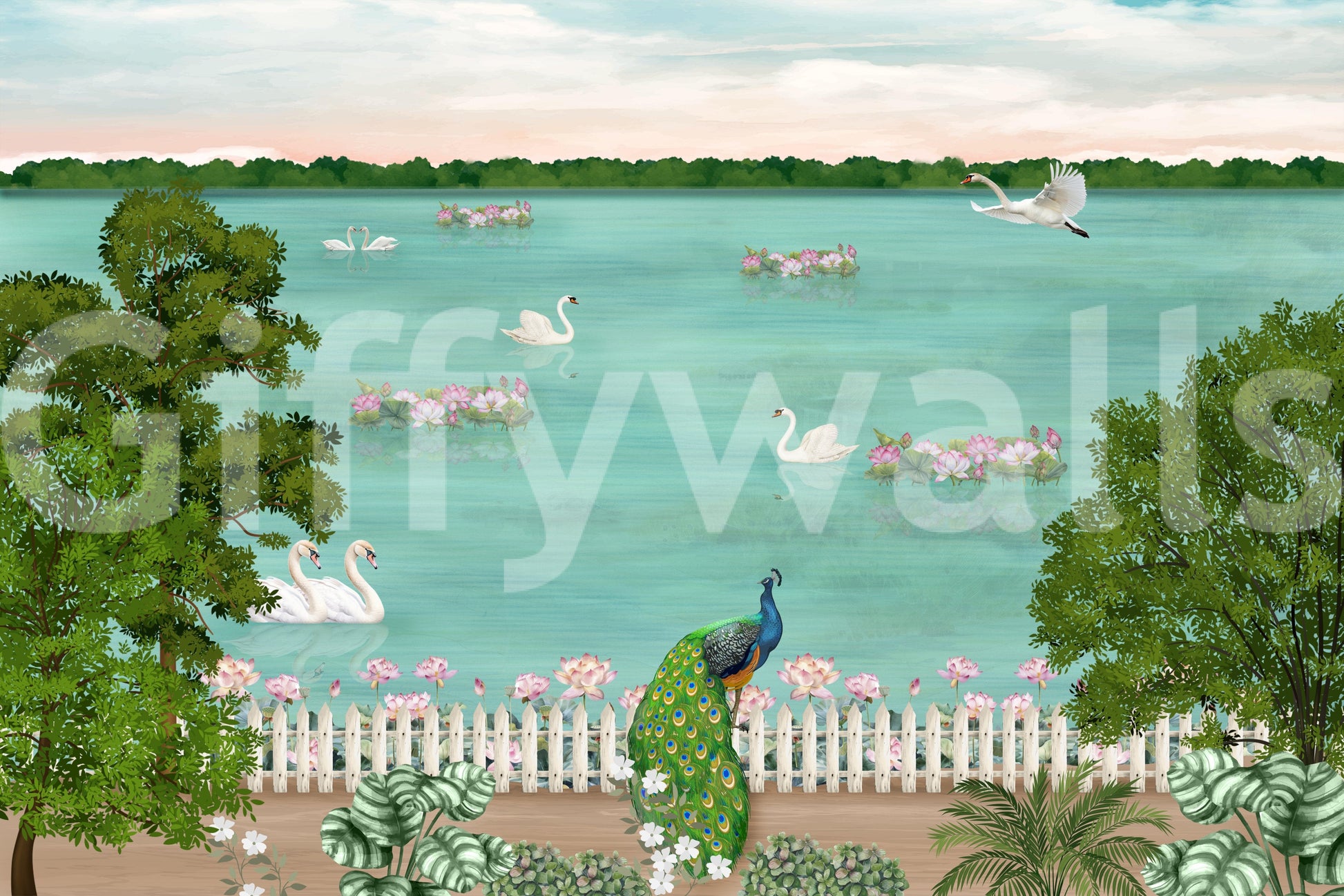 The style is a soft-focus illustration or a painterly design.

