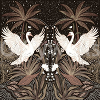 Elegant swans fantasy Swan Nightfall Serenity wall design.