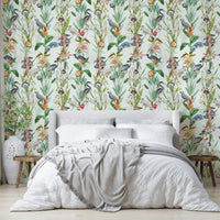 Serene wall mural with flowing blush and cream hues

