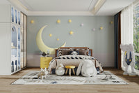 Calm nursery wallpaper featuring pastel sky with stars

