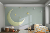 Sweet Dreams wall mural with moon, stars, and sleeping animals

