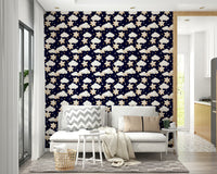 A playful starry sky wallpaper featuring warm-toned stars and white clouds on a dark backdrop.