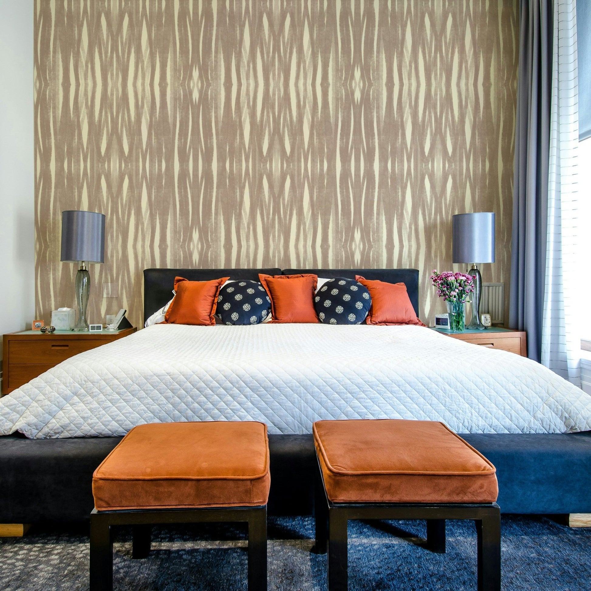 Stylish symmetrical strokes wallpaper for bedrooms

