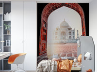 A beautiful Taj Mahal wallpaper mural with reflections.


