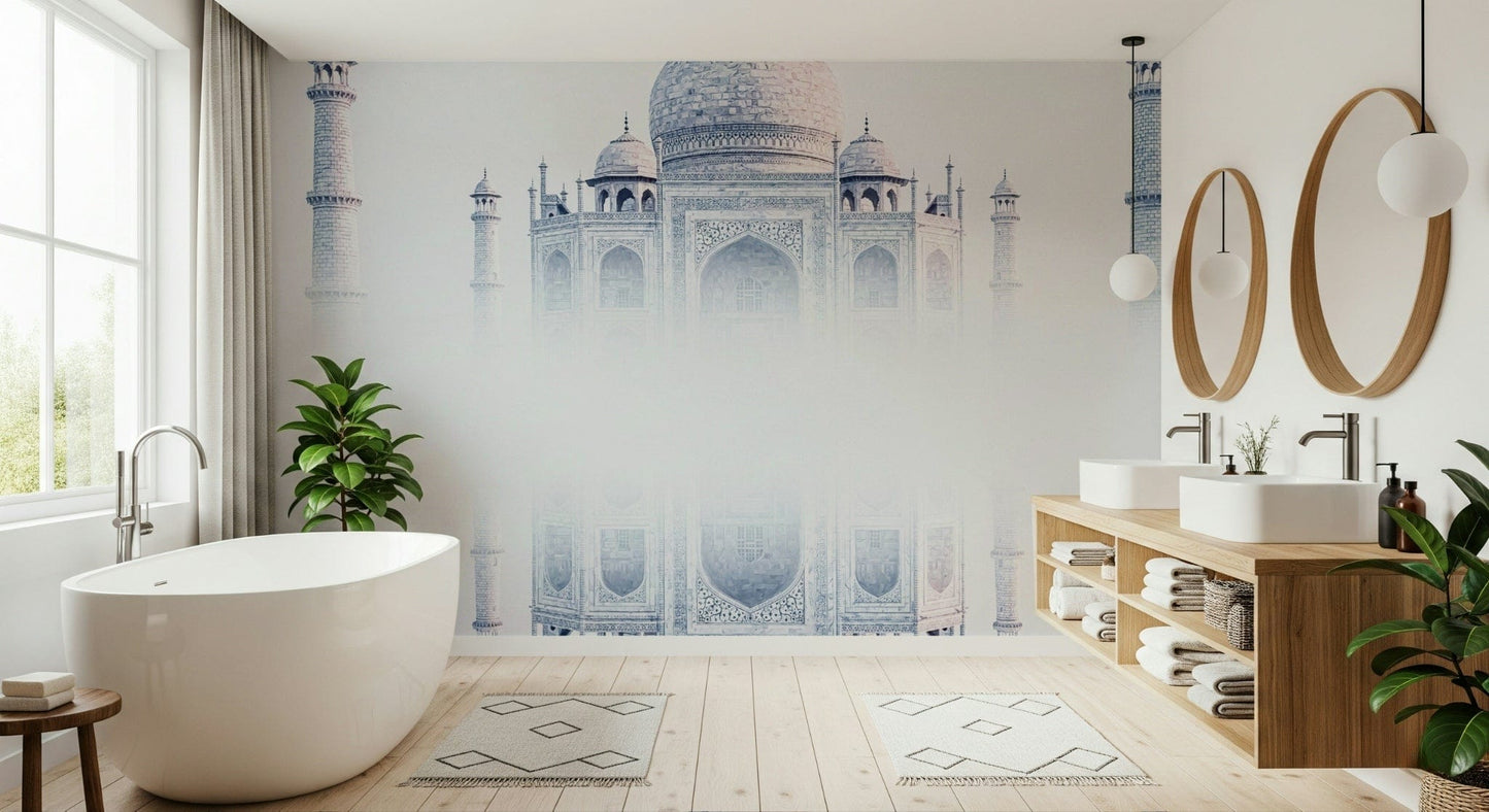 Sublime Taj Mahal Mirage mural reflection misty style.