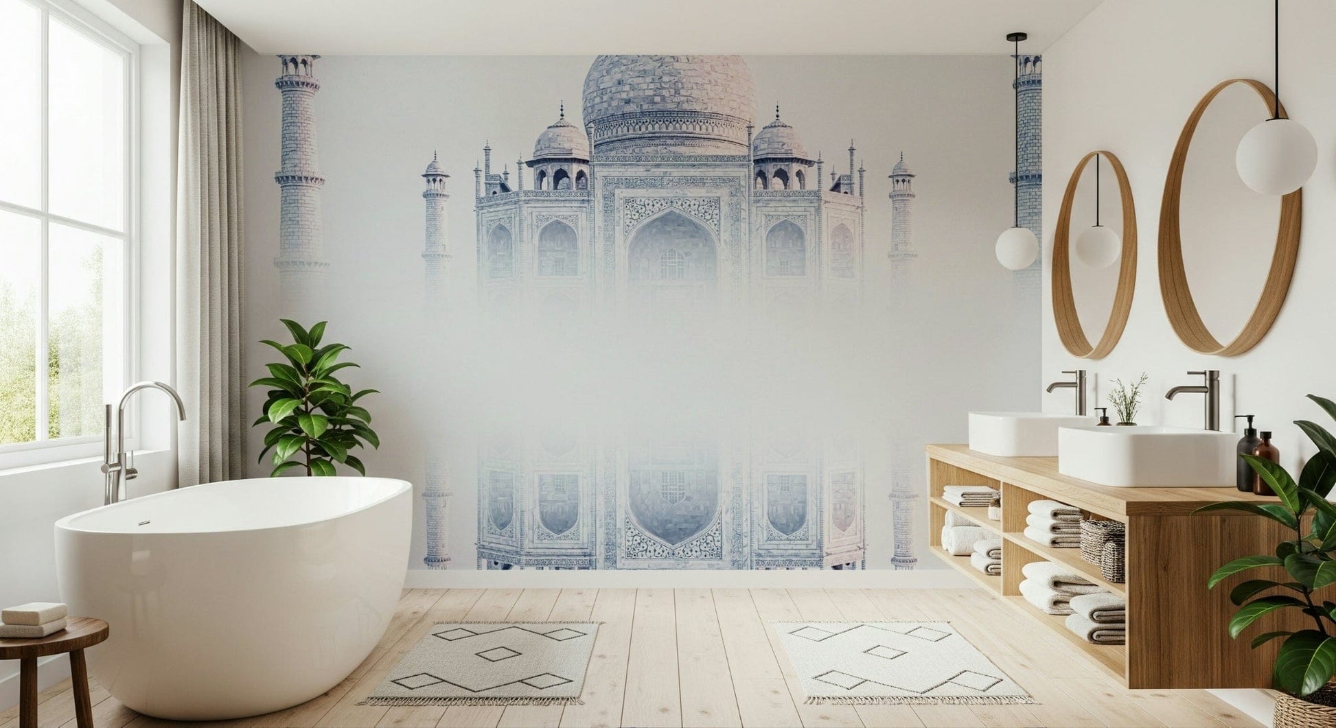 Sublime Taj Mahal Mirage mural reflection misty style.