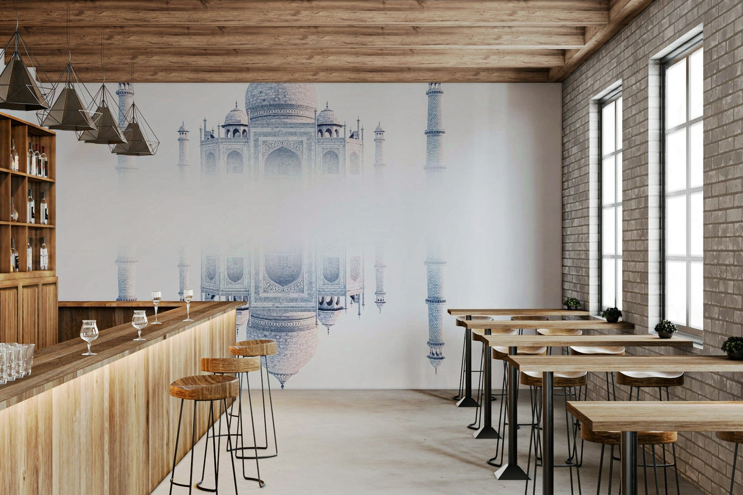 Grand Taj Mahal Mirage wallpaper for walls serene atmosphere.