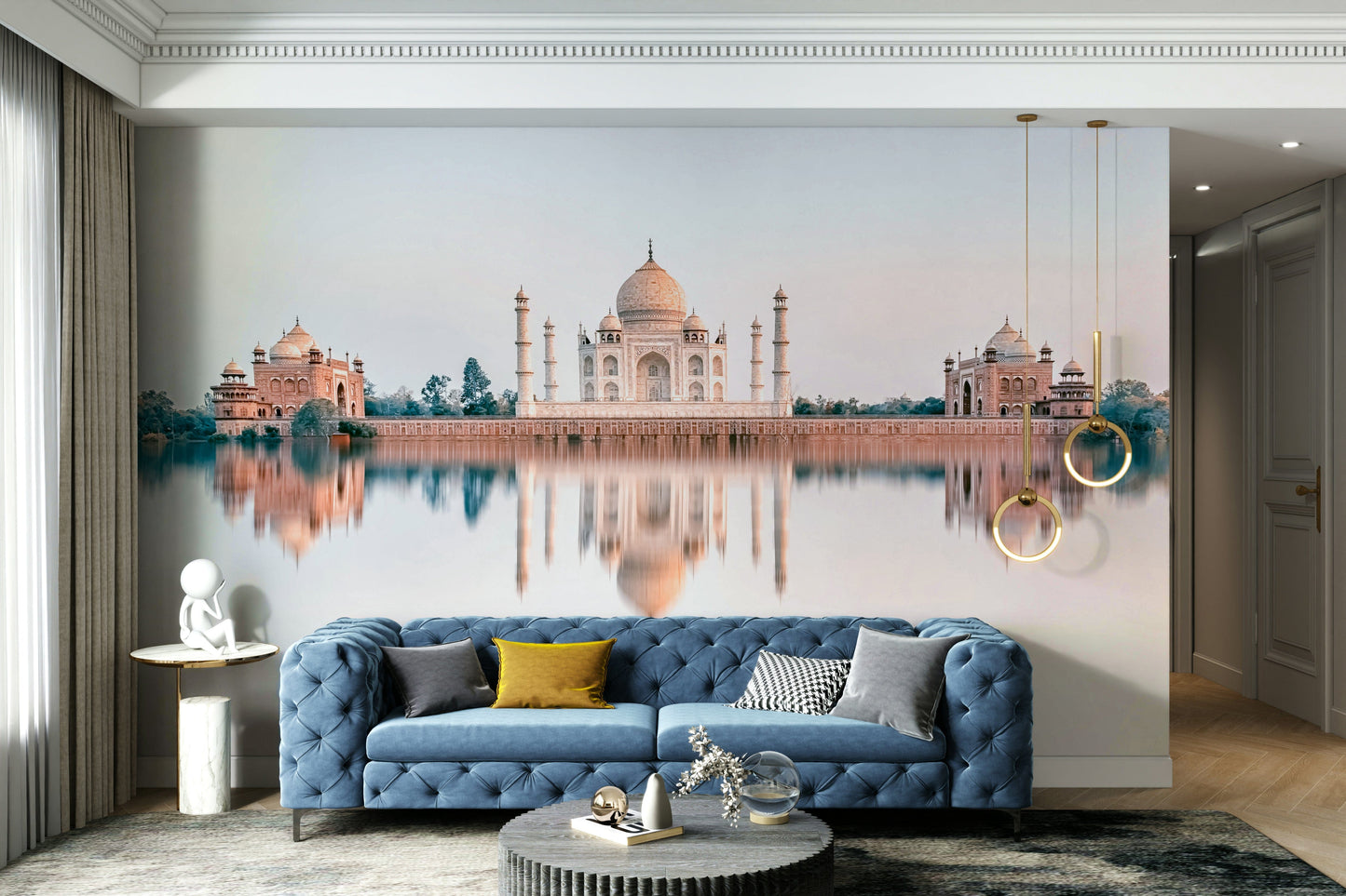 A graceful subtle monument wall mural in soft, tranquil tones.

