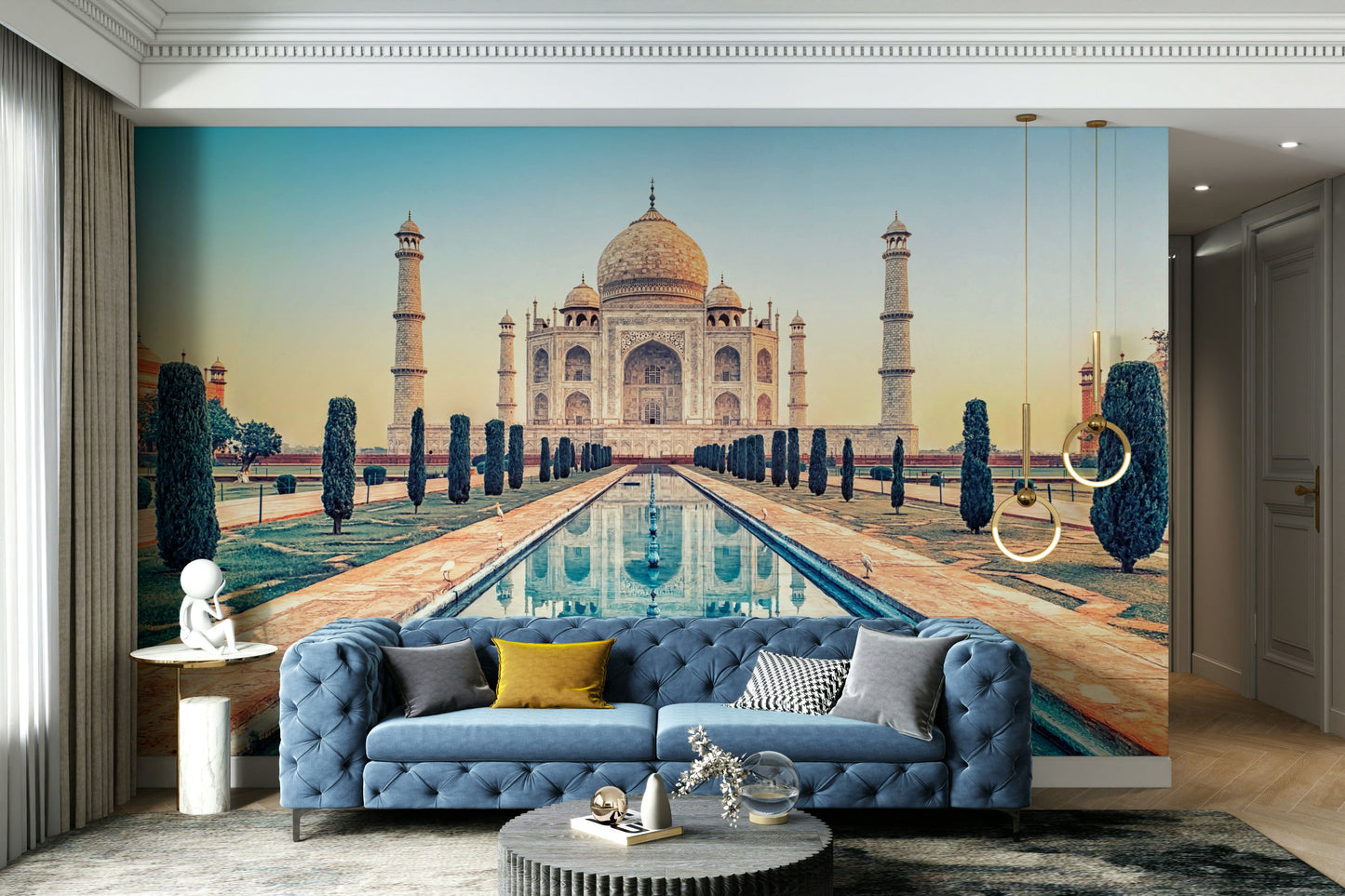 An artistic Mughal architecture mural on elegant wallpaper.



