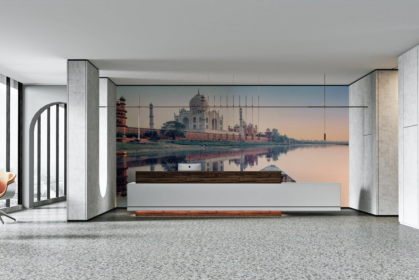 A calming serene view wallpaper mural that defines a space.

