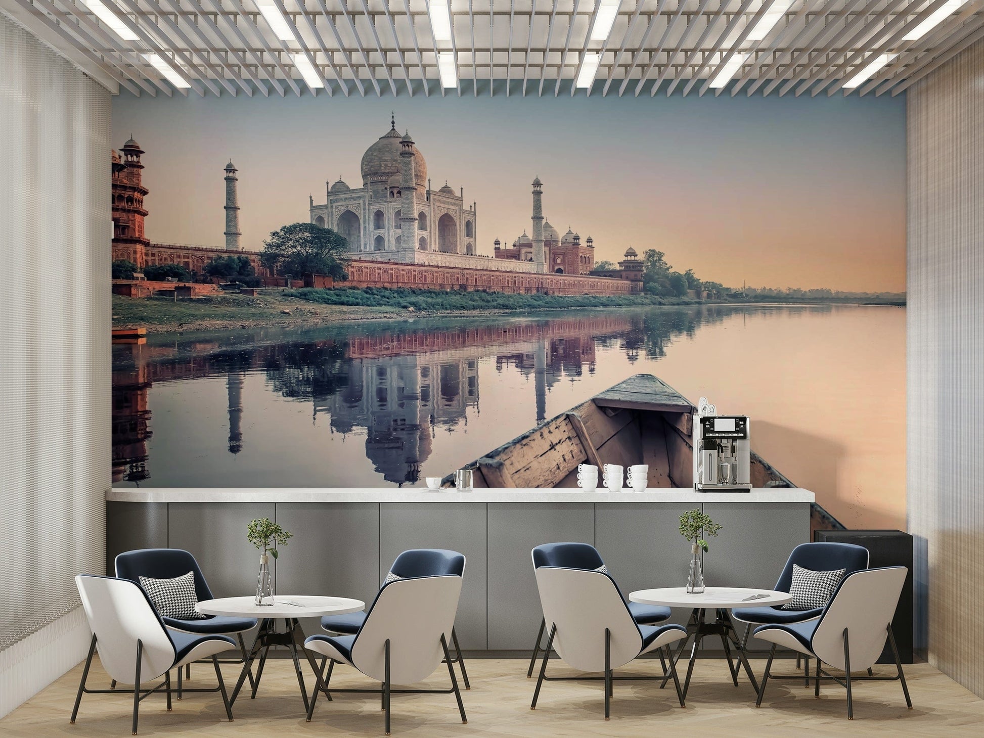 A peaceful monument view mural on decorative wallpaper.

