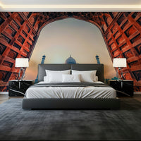 Sunrise view Taj Mahal Sunset wallpaper arches frame.