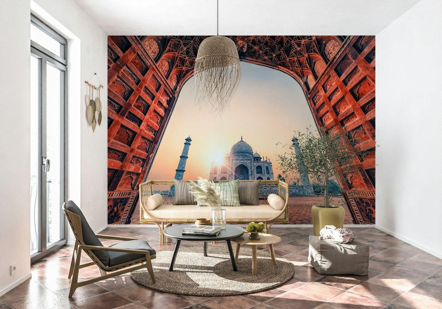 Ornate doorway Taj Mahal Sunset wall mural India.