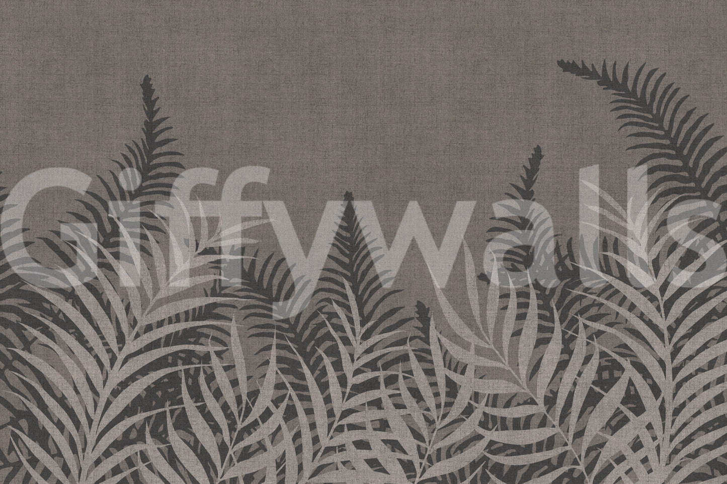 Calming Into The Jungle Taupe motif, designer botanical wallpaper.