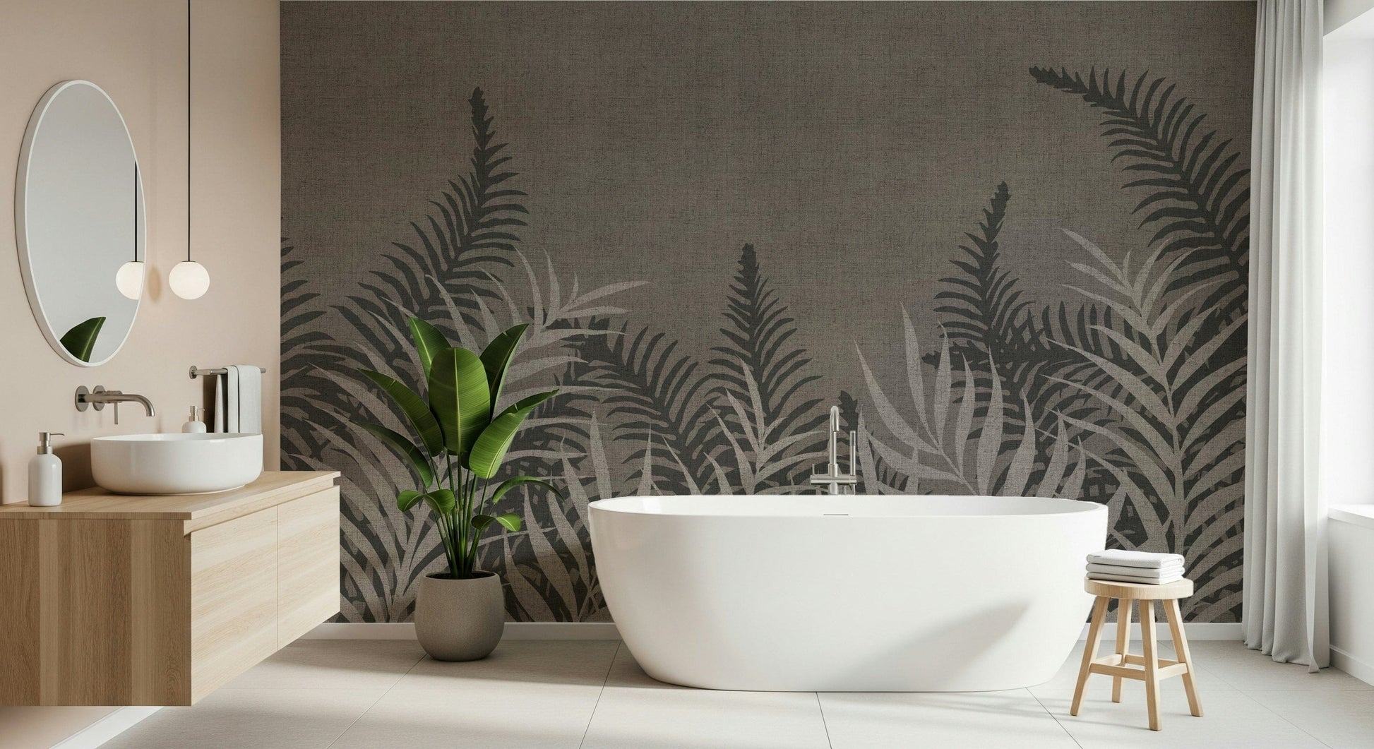 Lush Taupe print, Into The Jungle design, modern wall finish.