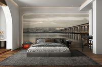 Elegant Scottish bridge mural with foggy atmosphere

