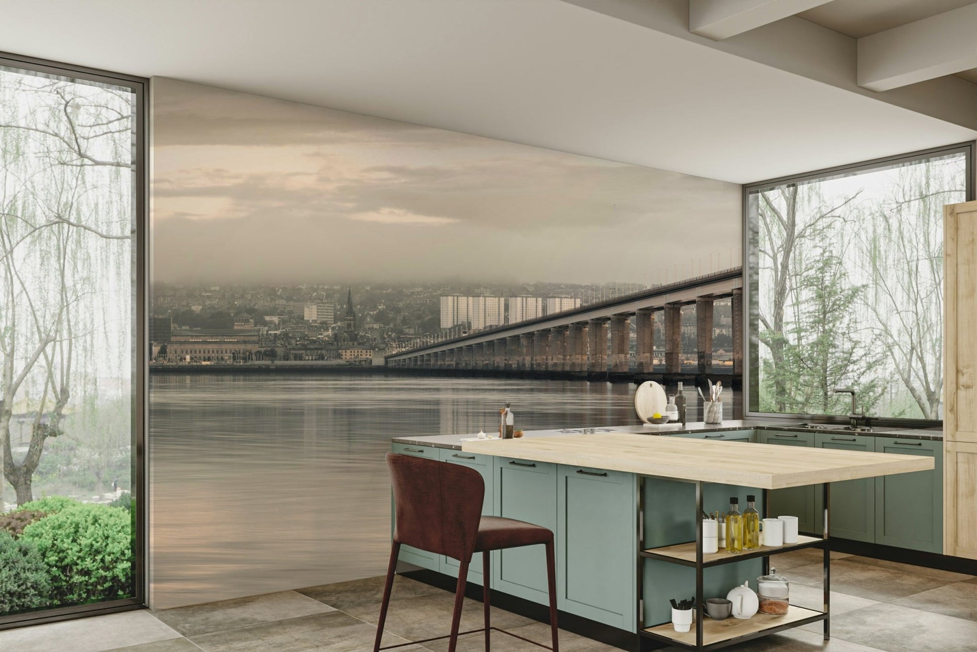 Panoramic bridge mural crossing Dundee waterfront

