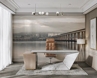 Dundee cityscape mural with Tay Road Bridge detail

