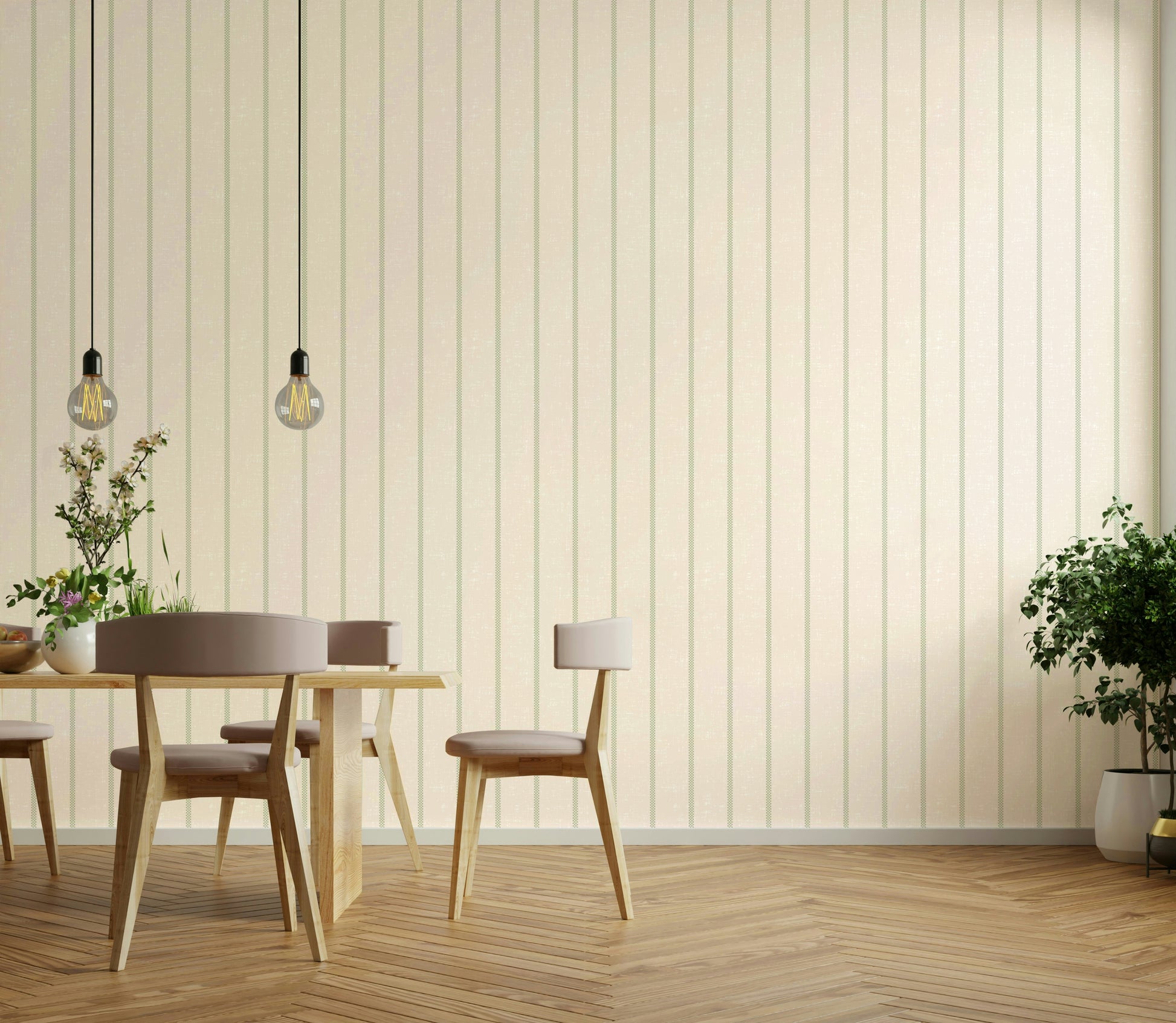 Minimal green stripe wallpaper with textile feel

