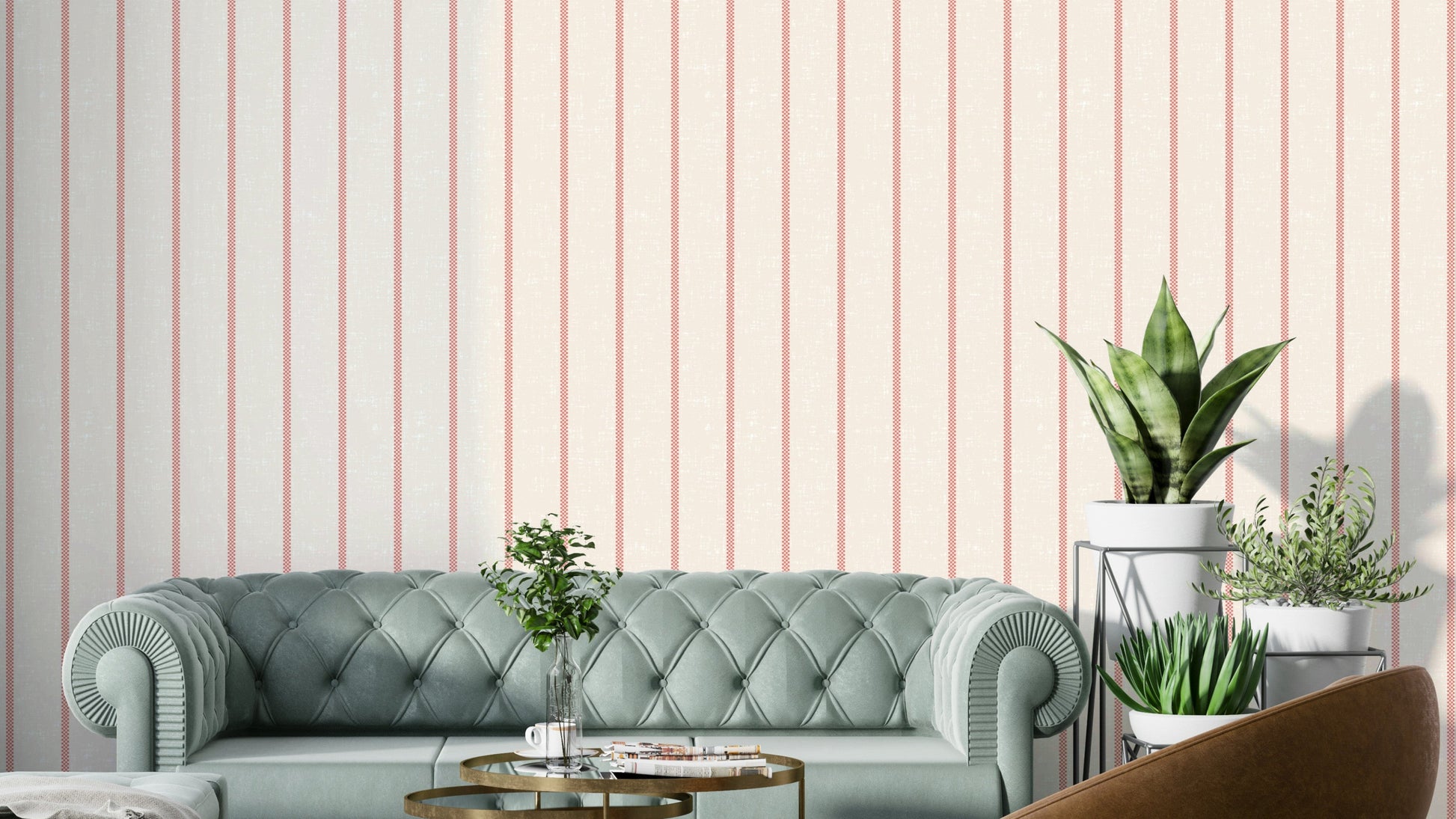 Red tea towel stripe wallpaper pattern

