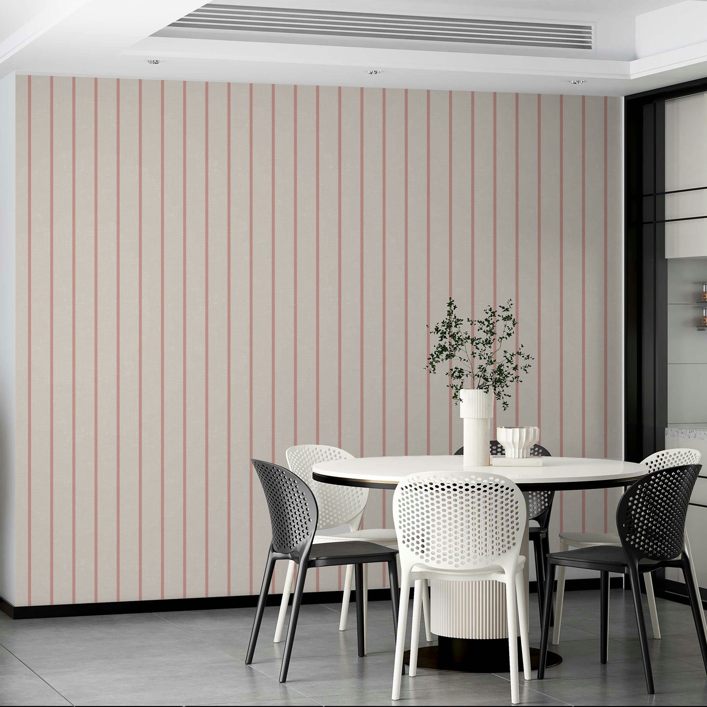 Tea towel-inspired red striped wall design

