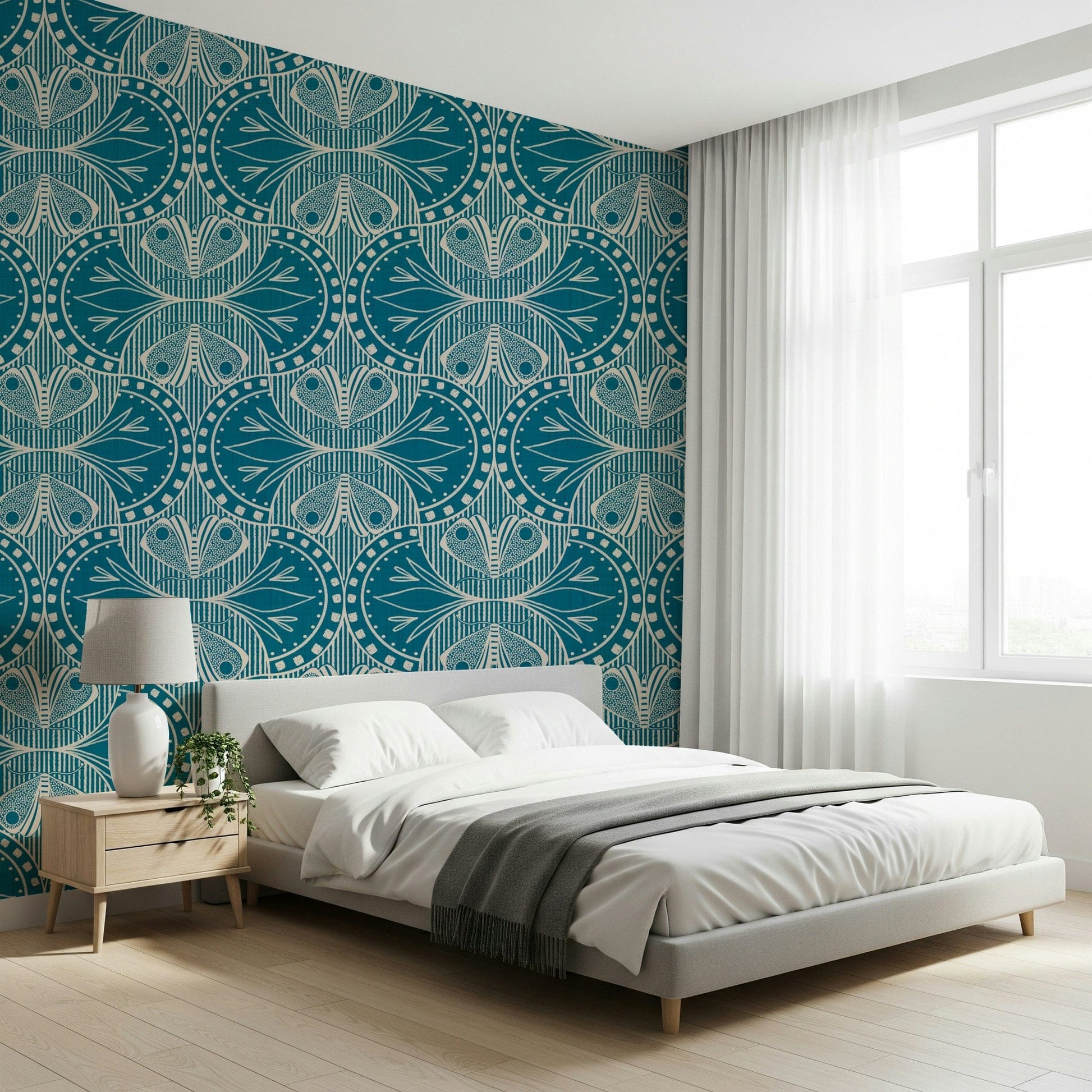 Vintage inspired butterfly design wallpaper, intricate floral symmetry.