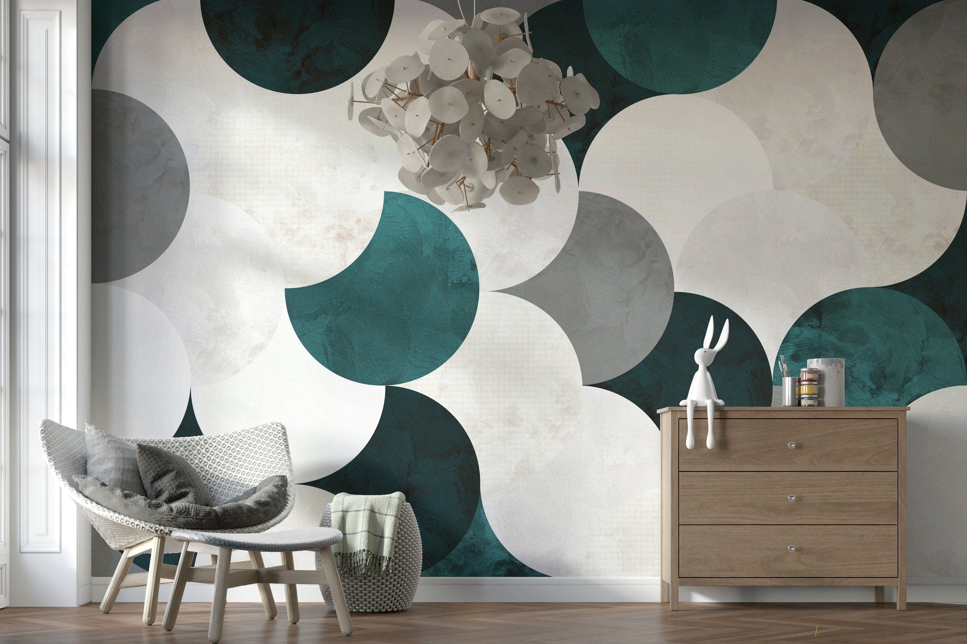 Circle Abstract Wall 03 mural with soft tones and overlapping round forms for a contemporary look.