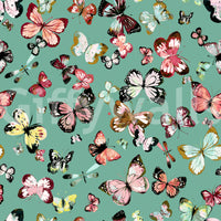 Flying Butterflies Colorful Teal Coral wallpaper close-up of coral pink and yellow butterflies on teal