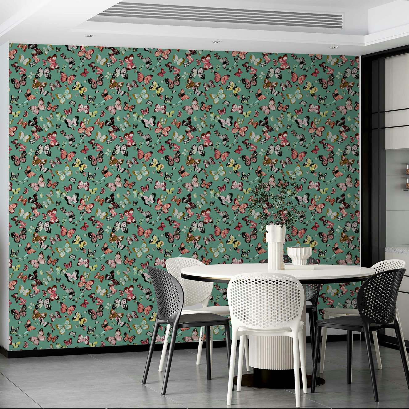 Flying Butterflies Colorful Teal Coral Wallpaper⁠