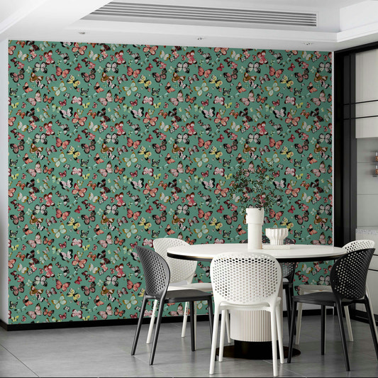 Flying Butterflies Colorful Teal Coral Wallpaper⁠